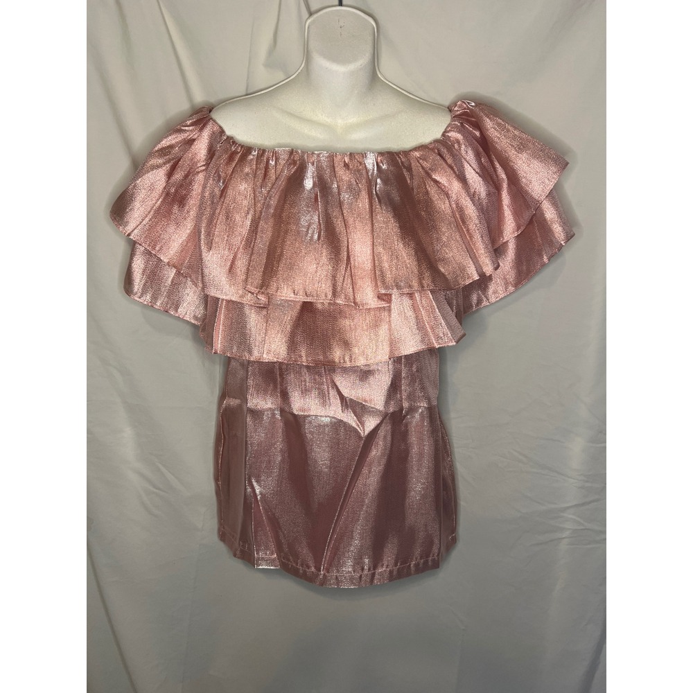 Choosy Pink Metallic Ruffle Dress Off Shoulder Party Cocktail Size M